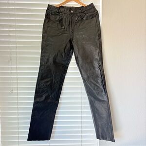 FMC Black Leather Biker Motorcycle Pants Men’s Size 34 Straight Leg Fully Lined